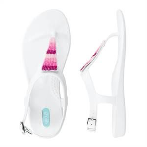 NEW OKA-B women bri-beaded tri strap sandal in salt/fuchsia